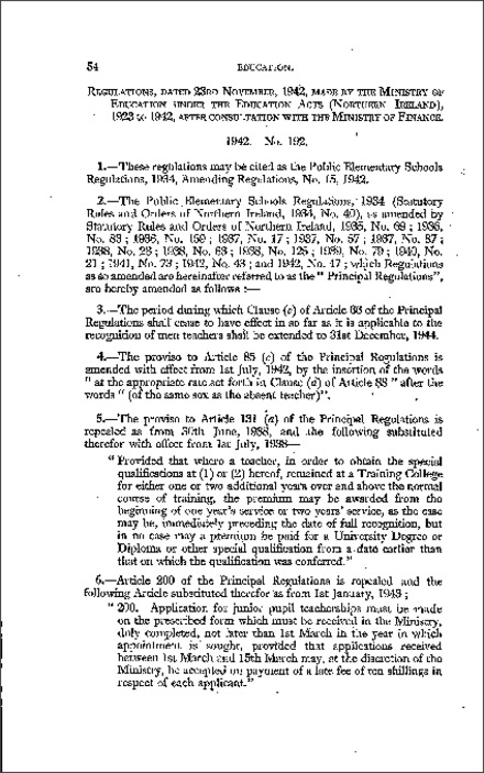 The Public Elementary Schools Amendment No. 15 Regulations (Northern Ireland) 1942
