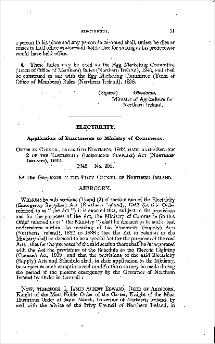 The Electricity (Emergency Supplies) Application of Enactments Order (Northern Ireland) 1942