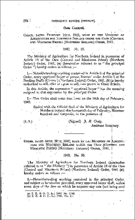 The Agriculture (Oats Control) Order (Northern Ireland) 1942