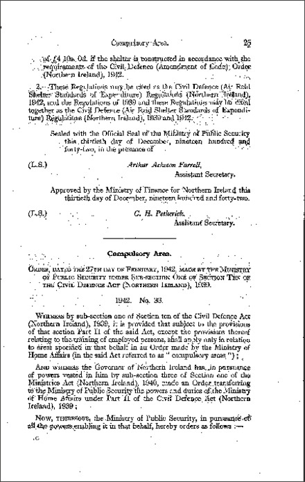 The Civil Defence (Compulsory Area) Order (Northern Ireland) 1942