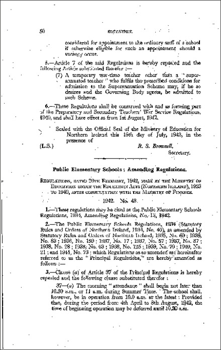 The Public Elementary Schools Amendment No. 13 Regulations (Northern Ireland) 1942