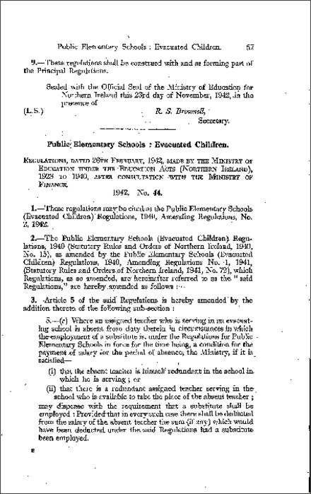 The Public Elementary Schools (Evacuated Children) Amendment No. 2 Regulations (Northern Ireland) 1942