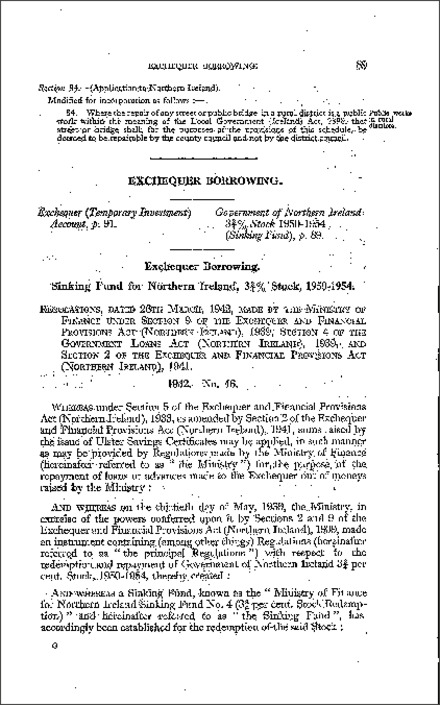 The Government of Northern Ireland 3 3/4 per. cent Stock (Sinking Fund) Regulations (Northern Ireland) 1942
