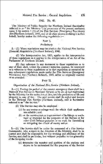 The National Fire Service (General) Regulations (Northern Ireland) 1942