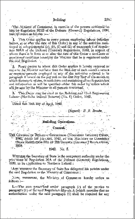 The Control of Building Operations Order (Northern Ireland) 1942