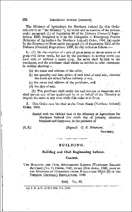 The Building and Civil Engineering Labour (Northern Ireland Returns) (No. 1) Order (Northern Ireland) 1942