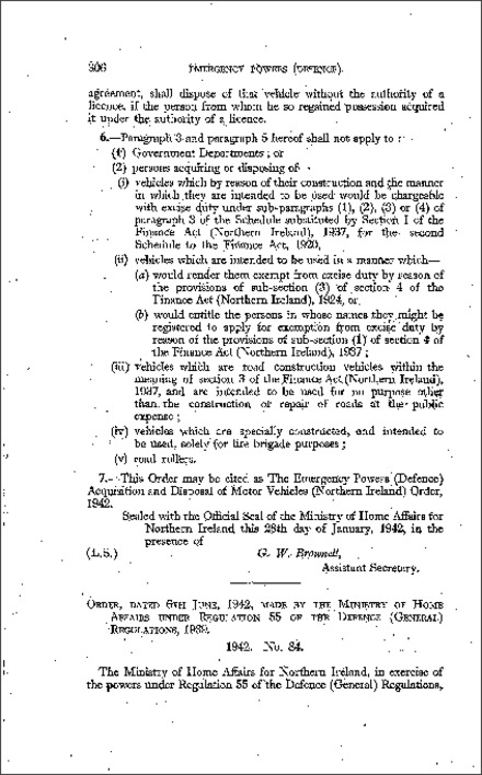 The Emergency Powers (Defence) Acquisition and Disposal of Motor Vehicles (Amendment) Order (Northern Ireland) 1942