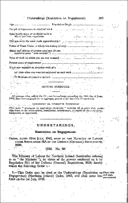 The Undertakings (Restriction on Engagement) Order (Northern Ireland) 1942