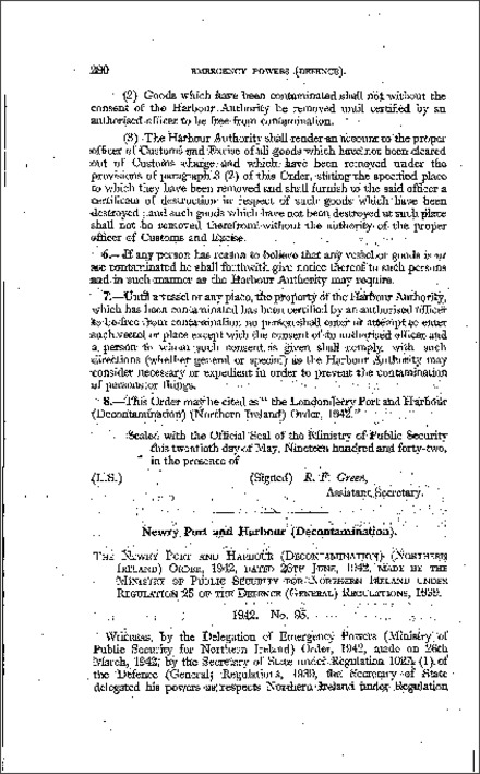 The Newry Port and Harbour (Decontamination) Order (Northern Ireland) 1942