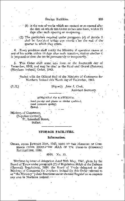 The Storage Facilities (Information) Order (Northern Ireland) 1943