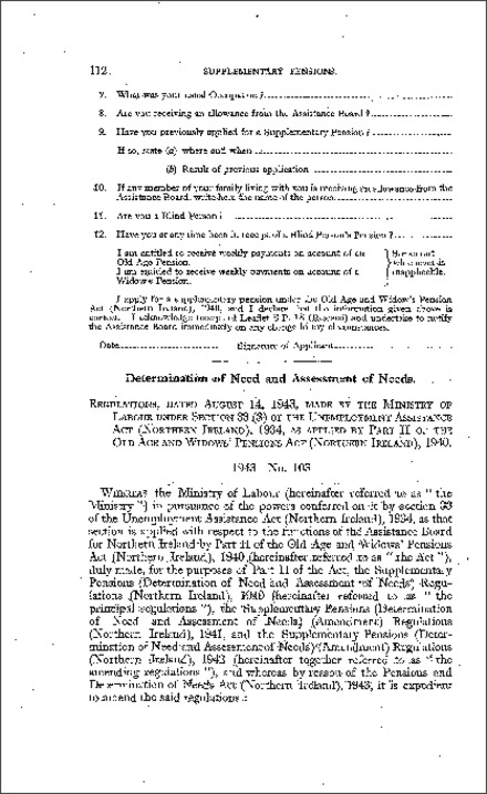 The Supplementary Pensions (Determination of Need and Assessment of Needs) (Amendment) Regulations (Northern Ireland) 1943