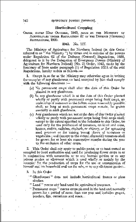 The Horticultural (Glasshouse Cropping) Order (Northern Ireland) 1943