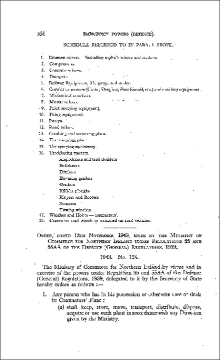 The Contractors' Plant (Control) Order (Northern Ireland) 1943