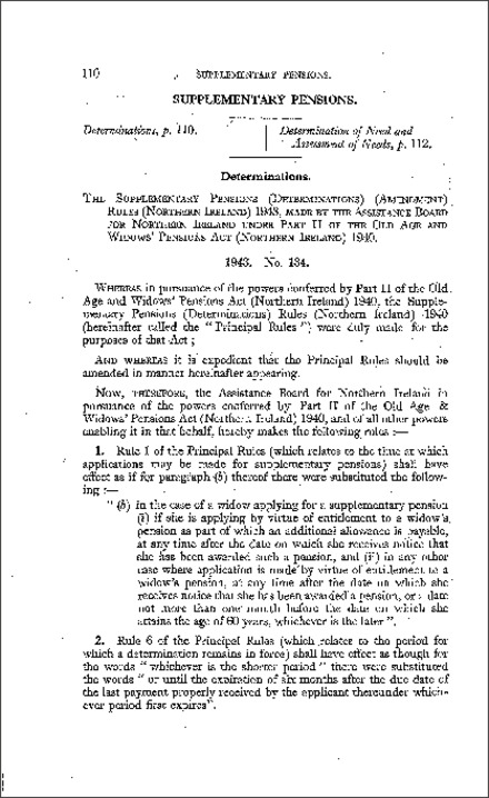 The Supplementary Pensions (Determinations) (Amendment) Rules (Northern Ireland) 1943