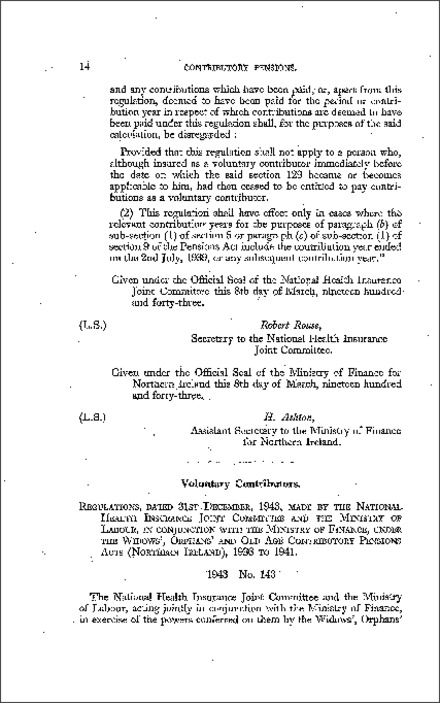 The Contributory Pensions (Voluntary Contributors) Amendment Regulations (Northern Ireland) 1943
