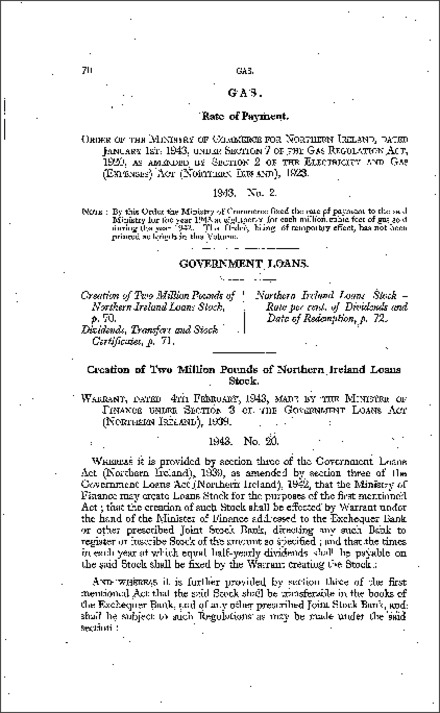 The Northern Ireland Loans Stock (Creation of Two Million Pounds) Regulations (Northern Ireland) 1943