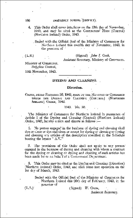 The Dyeing and Cleaning (Direction) Order (Northern Ireland) 1943
