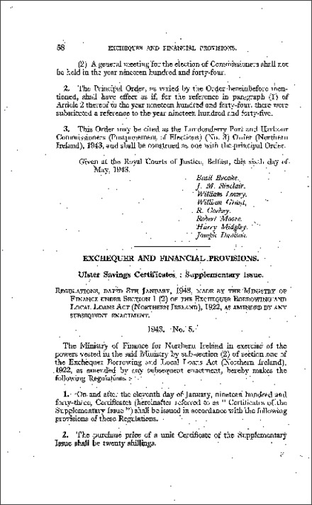 The Ulster Savings Certificates (Supplementary Issue) Regulations (Northern Ireland) 1943