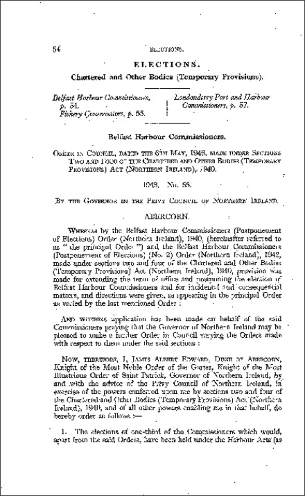 The Belfast Harbour Commissioners (Postponement of Elections) (No. 3) Order (Northern Ireland) 1943