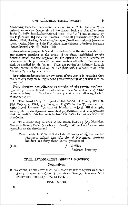 The Civil Authorities (Special Powers) Regulations (Northern Ireland) 1943