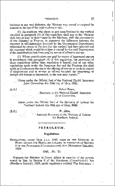 The Petroleum Spirit (Conveyance) Regulations (Northern Ireland) 1943