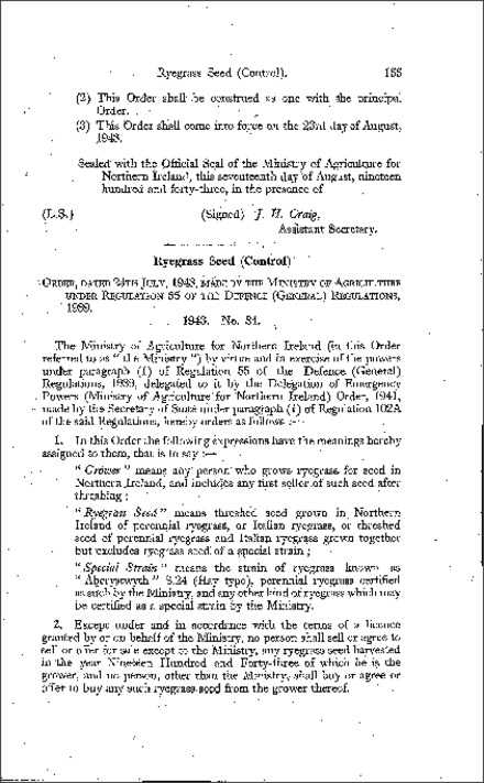 The Ryegrass Seed (Control) Order (Northern Ireland) 1943