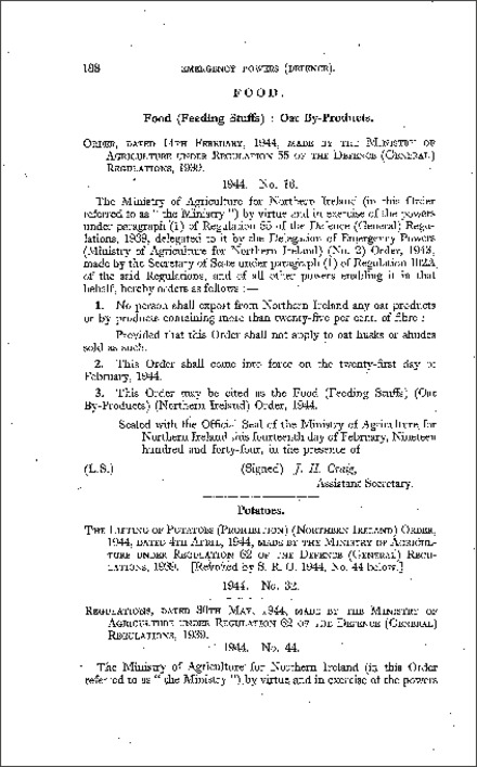 The Lifting of Potatoes (Prohibition) Order (Northern Ireland) 1944