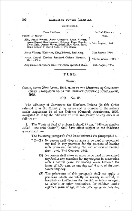 The Waste of Fuel (Amendment) Order (Northern Ireland) 1944