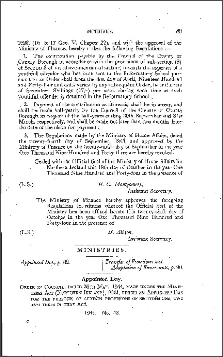 The Ministries (Appointed Day) Order in Council (Northern Ireland) 1944