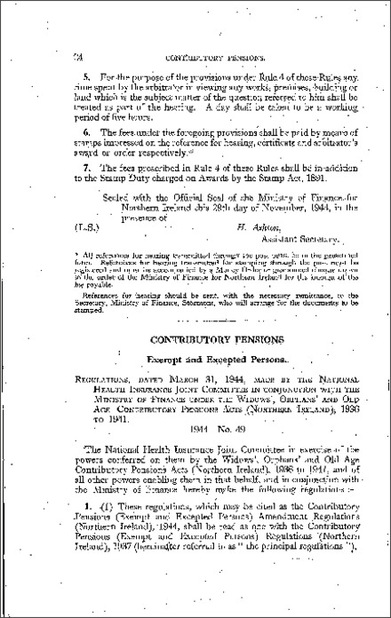 The Contributory Pensions (Exempt and Excepted Persons) Amendment Regulations (Northern Ireland) 1944