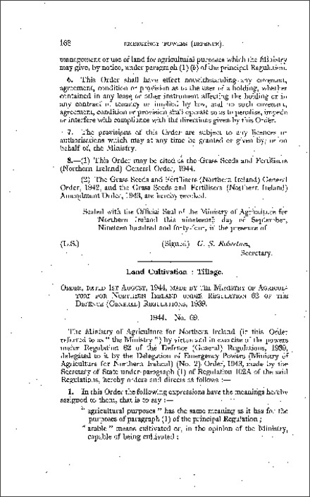 The Tillage General Order (Northern Ireland) 1944