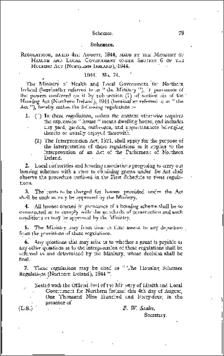 The Housing Schemes Regulations (Northern Ireland) 1944