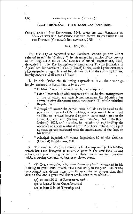 The Grass Seeds and Fertilisers General Order (Northern Ireland) 1944