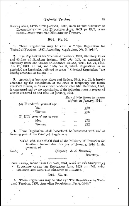 The Technical Teachers Amending No. 6 Regulations (Northern Ireland) 1944