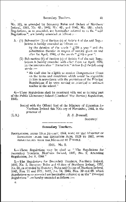 The Secondary Teachers Amending No. 6 Regulations (Northern Ireland) 1944