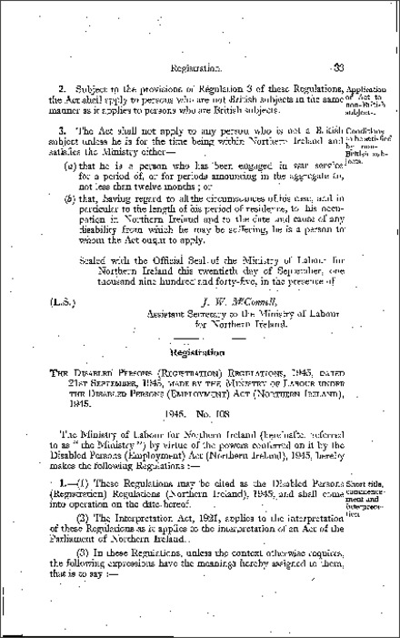 The Disabled Persons (Registration) Regulations (Northern Ireland) 1945