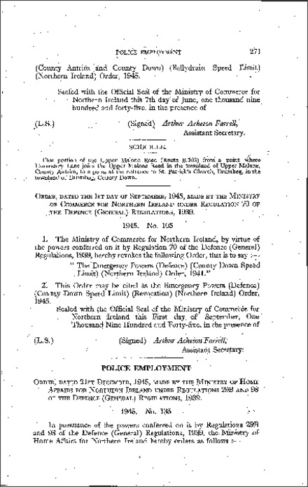 The Police (Employment and Offences) (Revocation) Order (Northern Ireland) 1945