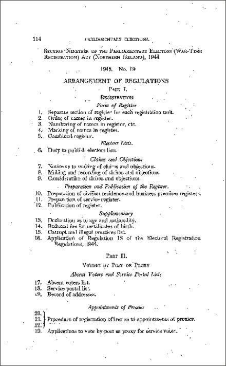 The Electoral Registration (No. 1) Regulations (Northern Ireland) 1945