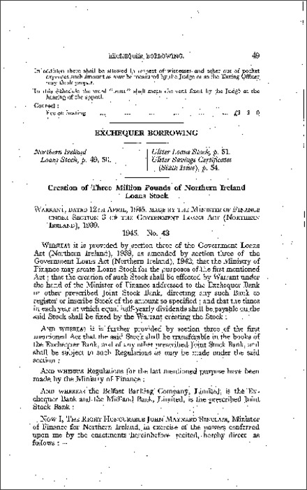 The Northern Ireland Loans Stock Warrant (Northern Ireland) 1945