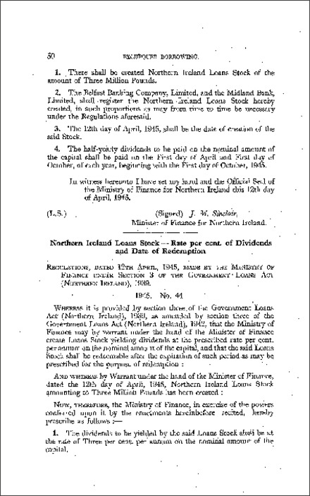 The Northern Ireland Loans Stock (Rate of Dividends and Redemption) Regulations (Northern Ireland) 1945