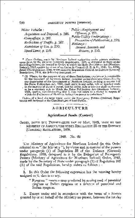 The Ryegrass (Control of Harvesting) Order (Northern Ireland) 1945