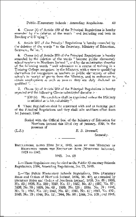 The Public Elementary Schools Amendment No. 21 Regulations (Northern Ireland) 1945