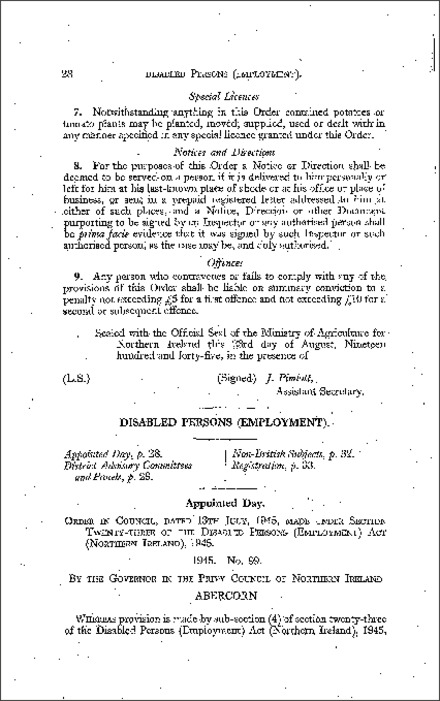 The Disabled Persons (Employment) (Appointed Day) Order (Northern Ireland) 1945