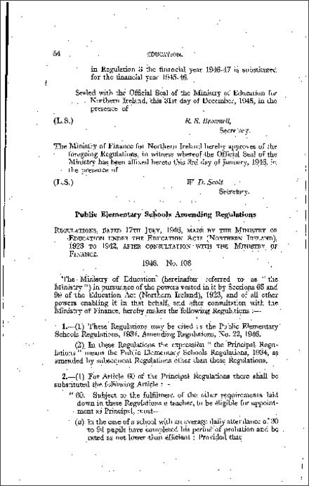 The Public Elementary Schools Amendment (No. 22) Regulations (Northern Ireland) 1946