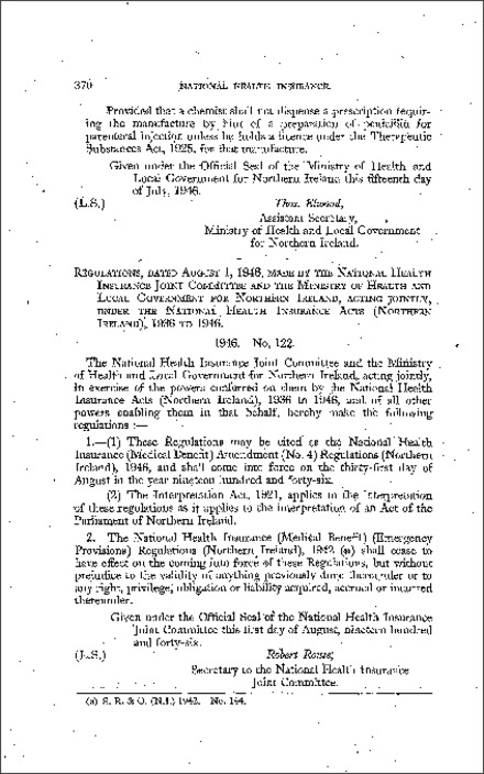 The National Health Insurance (Medical Benefit) Amendment (No. 4) Regulations (Northern Ireland) 1946