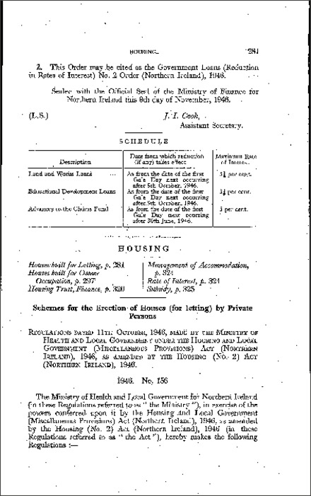 The Housing (Houses built for Letting) Regulations (Northern Ireland) 1946