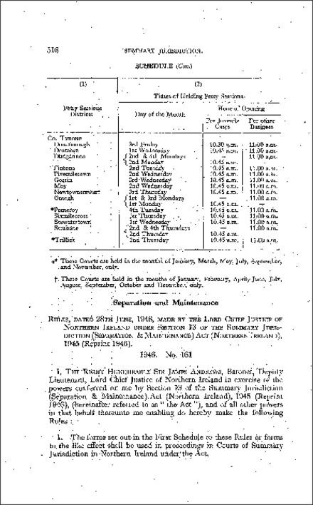 The Summary Jurisdiction Separation and Maintenance Rules (Northern Ireland) 1946