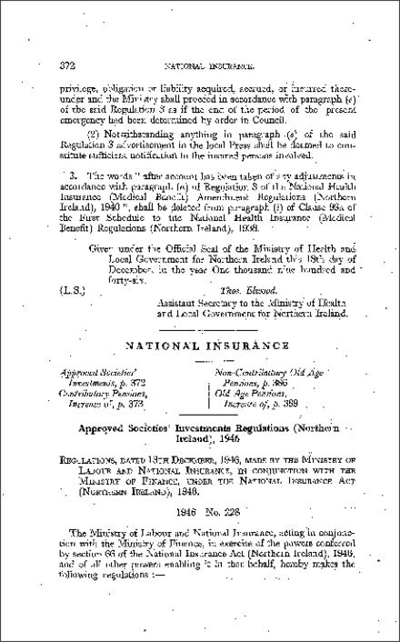 The National Insurance (Approved Societies' Investments) Regulations (Northern Ireland) 1946