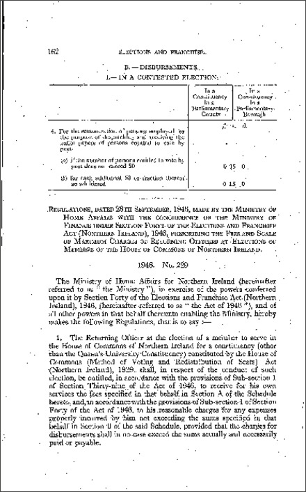 The Electoral (Parliamentary Returning Officers' Charges) Regulations (Northern Ireland) 1946