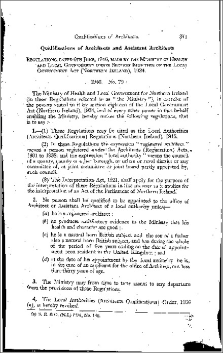 The Local Authorities (Architects' Qualifications) Regulations (Northern Ireland) 1946